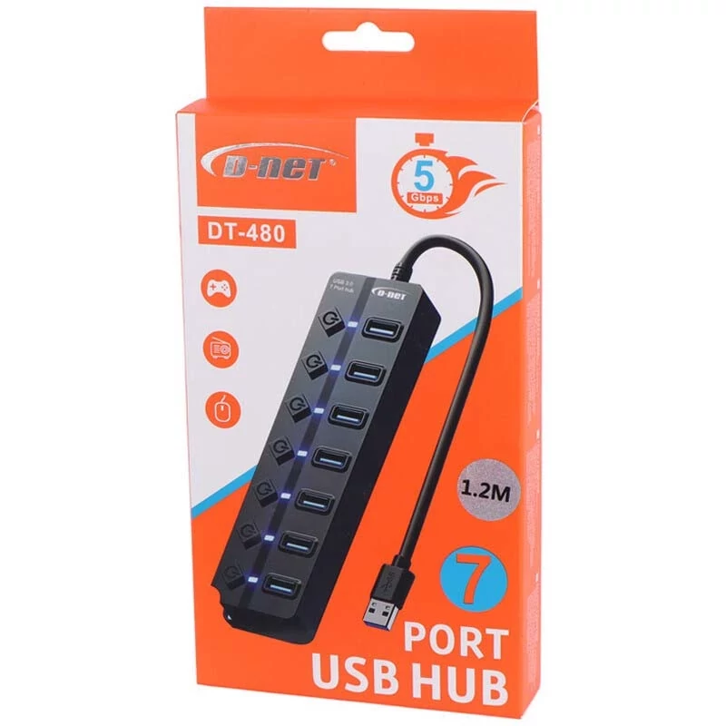 هاب 7 پورت 120 سانتی USB3.0 دی نت D-NET DT-480