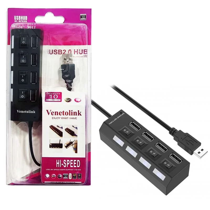 هاب 4 پورت کلید دار آداپتور خور USB2 ونتولینک Venetolink 9017