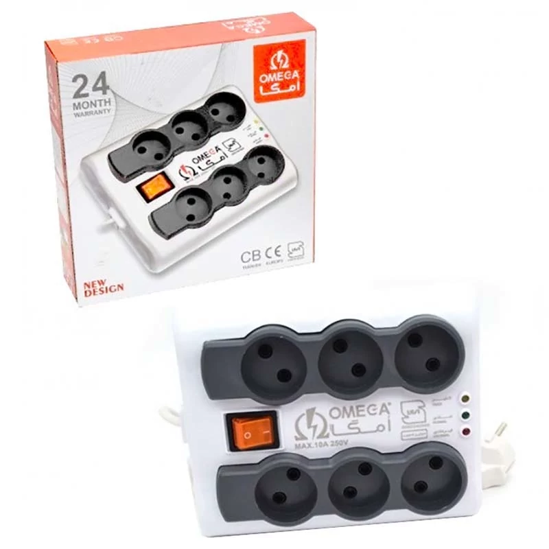 محافظ برق 6 خانه کلید دار 5 متری امگا Omega P6000