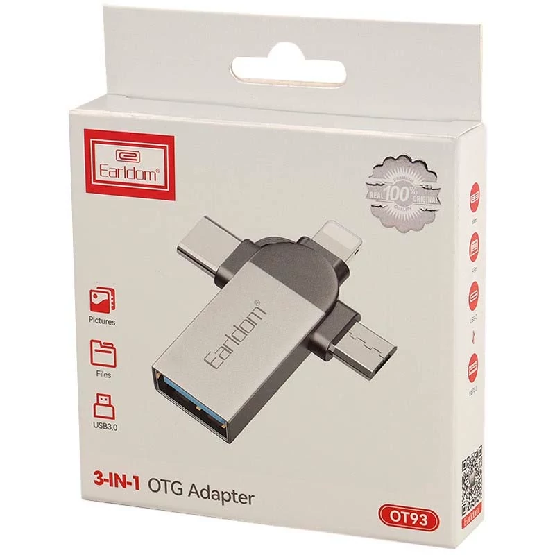 تبدیل OTG سه کاره USB3.0 TO Lightning/MicroUSB/Type-C ارلدام Earldom OT93