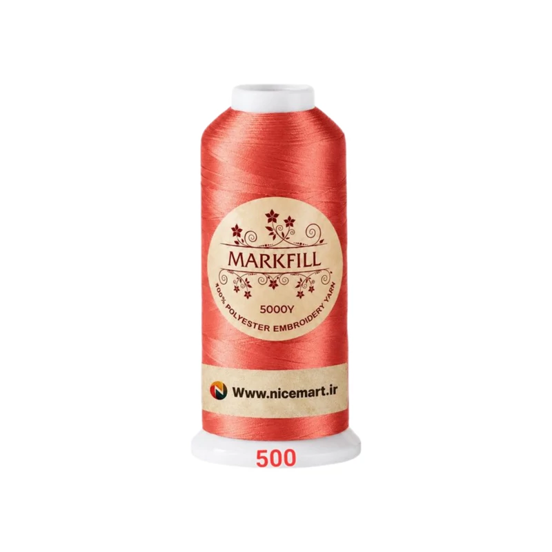 نخ گلدوزی 5000 یاردی مارکفیل کد 500 (قرمز آلبالویی براق) – پلیاستر اعلا