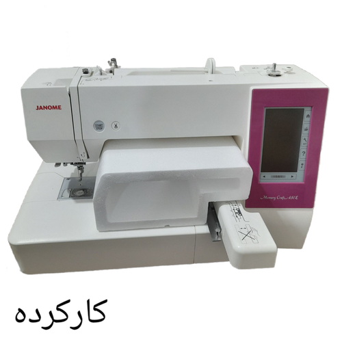 چرخ گلدوزی ژانومه مدل 450 نوار صورتی - کارکرده با حدود ٩٢٩ ساعت کارکرد و کیفیت عالی